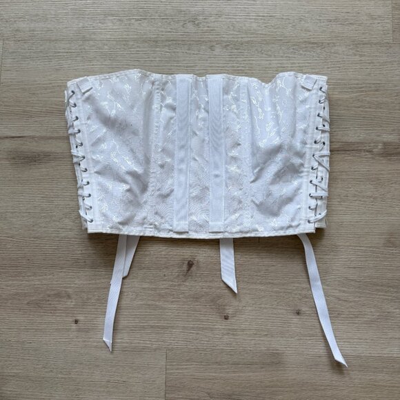 Vintage CAMP White Boned Corset Bustier Top Cosplay - Picture 2 of 12